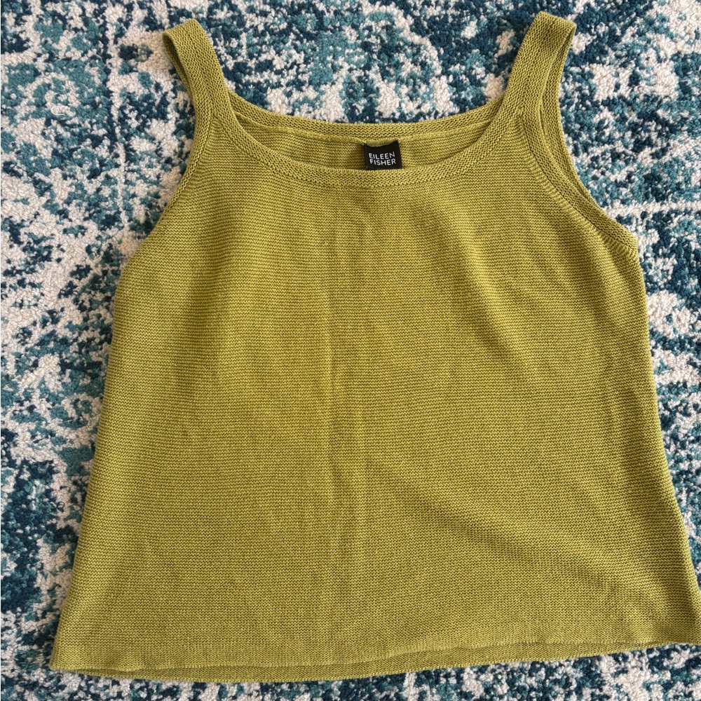 Eileen Fisher mossy matcha green knit cotton linen tank sleeveless medium